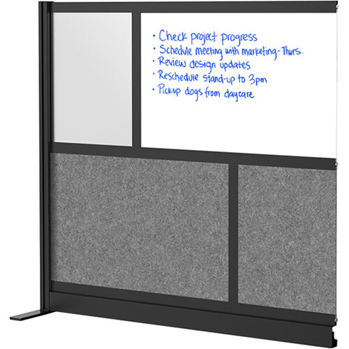 Luxor Modular Room Divider Add-On Wall with Whiteboard (53 x 48", Black)