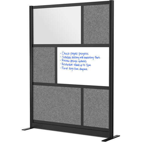 Luxor Modular Room Divider Starter Wall with Whiteboard (53 x 70", Black)