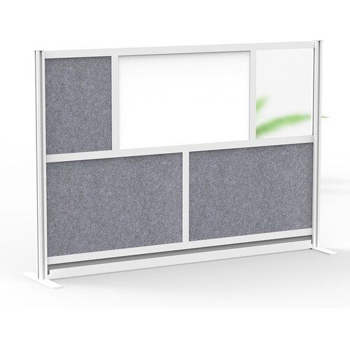 Luxor Modular Room Divider Starter Wall with Whiteboard (70 x 48", Silver)