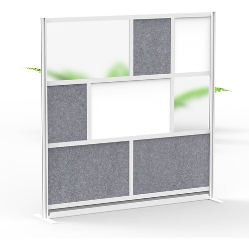 Luxor Modular Room Divider Starter Wall with Whiteboard (70 x 70", Silver)