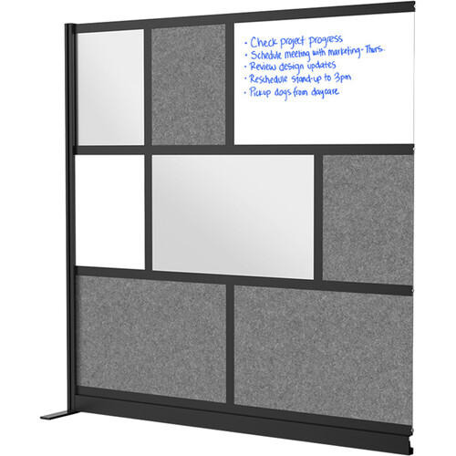Luxor Modular Room Divider Add-On Wall with Whiteboard (70 x 70" Black)