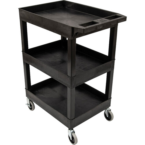 Luxor 24" x 18" 3-Shelf Plastic Utility Tub Cart with Outrigger Bins (Black)