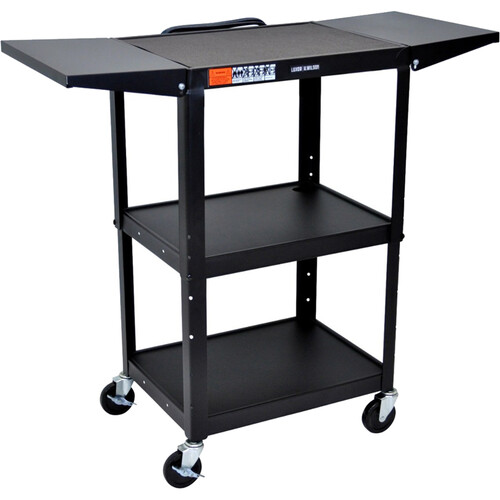 Luxor Adjustable-Height Steel Utility Cart With Drop Leaf Shelves (Black)