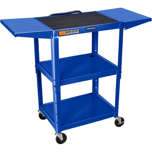 Luxor Adjustable-Height Steel Utility Cart With Drop Leaf Shelves (Royal Blue)
