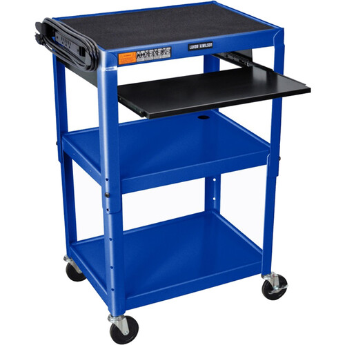 Luxor Adjustable-Height Steel Utility Cart With Keyboard Tray (Royal Blue)