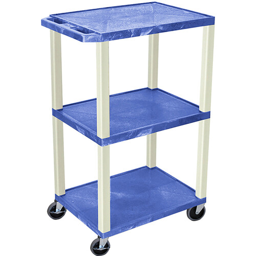 Luxor Three-Shelf Plastic Utility Cart 42" (Blue, Electric)