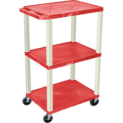 Luxor Three-Shelf Plastic Utility Cart 42" (Red, Electric)