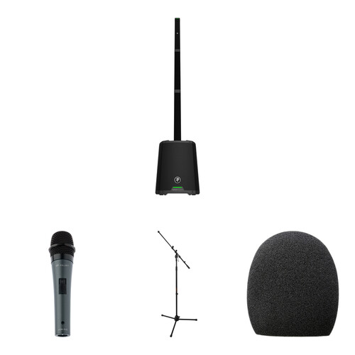 Mackie SRM-FLEX Portable 1300W Column PA System Kit with Covers, Microphone, Mic Stand, and Windscreen