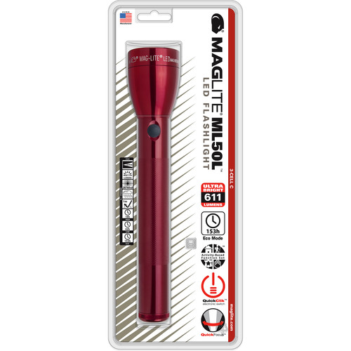 Maglite ML50L 3-Cell C LED Flashlight (Red, Clamshell Packaging)