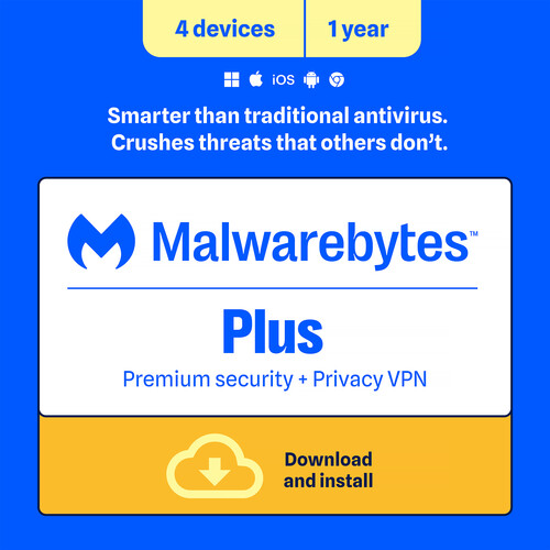 Malwarebytes Standard Premium Security Privacy VPN (Download, 4-Device License, 1-Year)