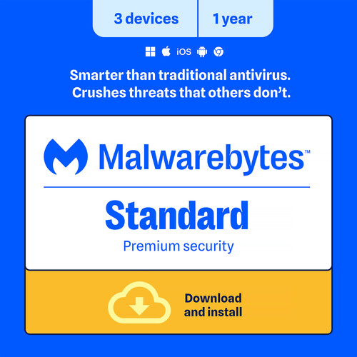 Malwarebytes Standard Premium Security Software (Download, 3-Device License, 1-Year)