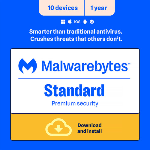 Malwarebytes Standard Premium Security Software (Download, 10-Device License, 1-Year)