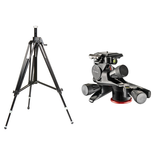 Manfrotto 028B Triman Camera Tripod with Geared Center Column & XPRO Geared 3-Way Pan/Tilt Head Kit