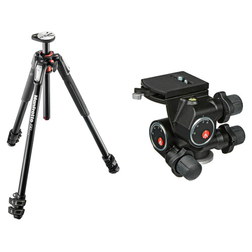 Manfrotto MT190XPRO3 Aluminum Tripod with 410 Junior Geared Head Kit