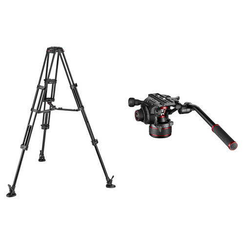 Manfrotto 608 Nitrotech Fluid Head & Aluminum Twin Leg Tripod with Mid-Spreader Kit