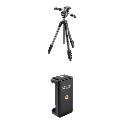 Manfrotto Compact Advanced Aluminum Tripod and Xuma Smartphone Mount Kit