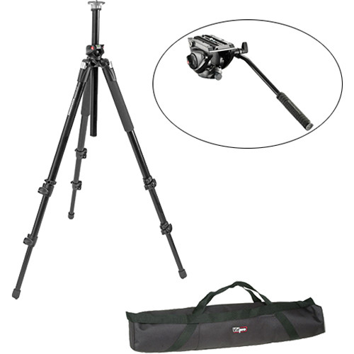 Manfrotto MVH500AH Flat Base Fluid Head, 055XPROB Tripod Legs, Padded Case Kit