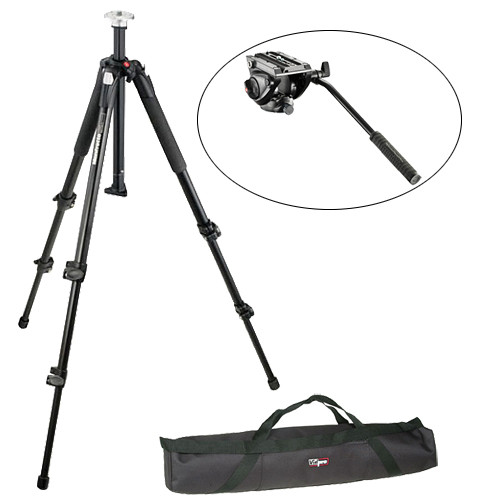Manfrotto MVH500AH Flat Base Fluid Head, 055XB Tripod Legs, Padded Case Kit