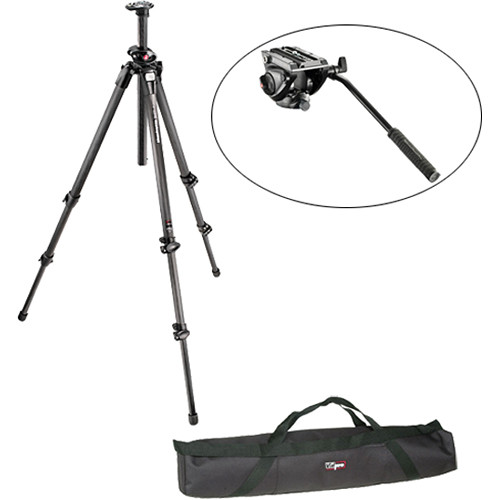 Manfrotto MVH500AH Flat Base Fluid Head, 055CXPRO3 CF Legs, Padded Case Kit