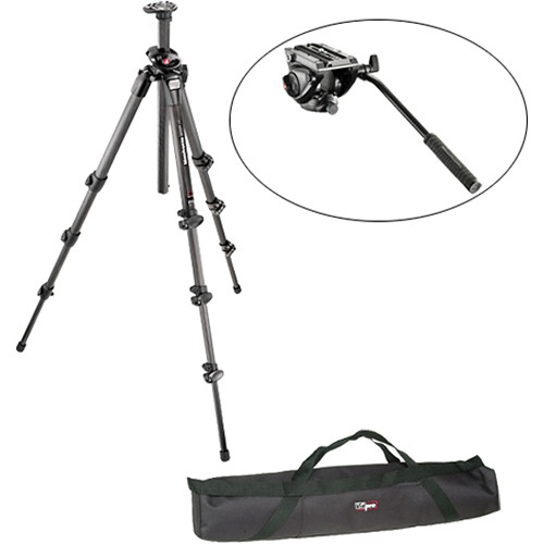Manfrotto MVH500AH Flat Base Fluid Head, 055CXPRO4 CF Legs, Padded Case Kit