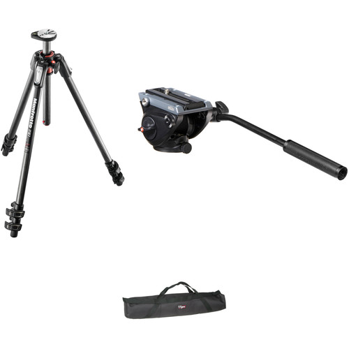 Manfrotto MVH500AH Flat Base Fluid Head/MT190CXPRO3 Tripod Legs/Padded Case Kit