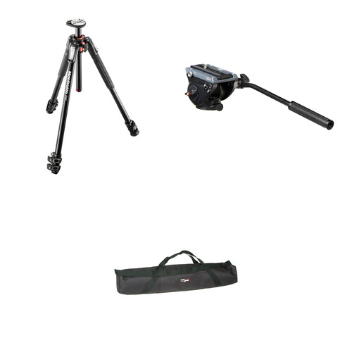 Manfrotto MVH500AH Flat Base Fluid Head,190XPROL Tripod Legs, Padded Case Kit