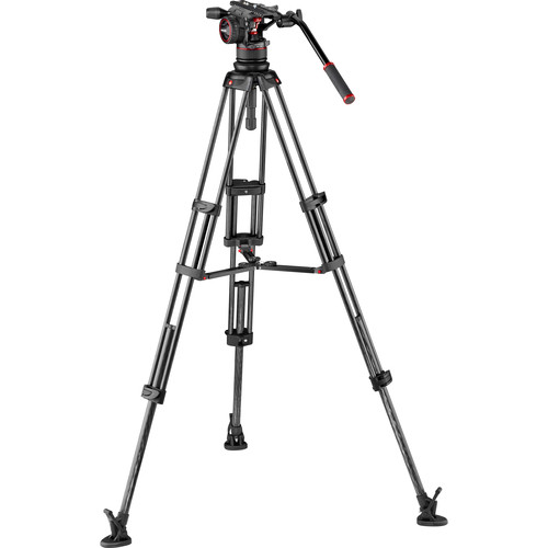 Manfrotto Nitrotech N12 Head & Carbon Fiber Twin Leg Video Tripod Kit (100/75mm, Mid-Level Spreader)