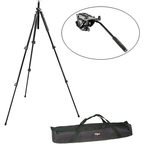 Manfrotto MVH500AH Flat Base Fluid Head, MT190A3P Tripod Legs, Padded Case Kit