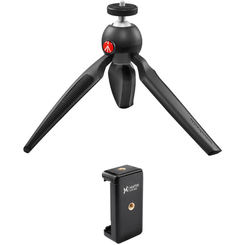 Manfrotto PIXI Plus Mini Tripod (Gray) and Xuma Smartphone Mount Kit