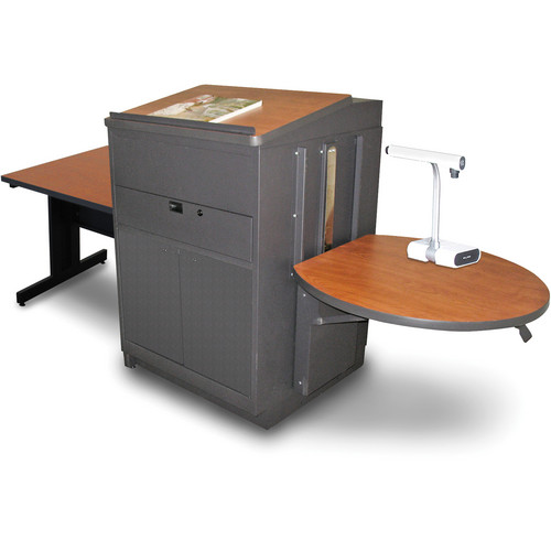 Marvel Vizion Rectangular Table with Media Center and Lectern (36", Steel Doors, Cherry Laminate)