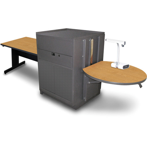 Marvel Vizion Rectangular Table with Media Center (48", Steel Doors, Oak Laminate)