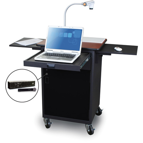 Marvel Vizion Mobile Presentation Cart With Acrylic Door and Handheld Microphone (Cherry Laminate)