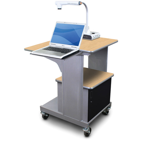 Marvel Vizion Benchmark Mobile Presentation Cart with Acrylic Door and Laptop Shelf (Kensington Maple Laminate)