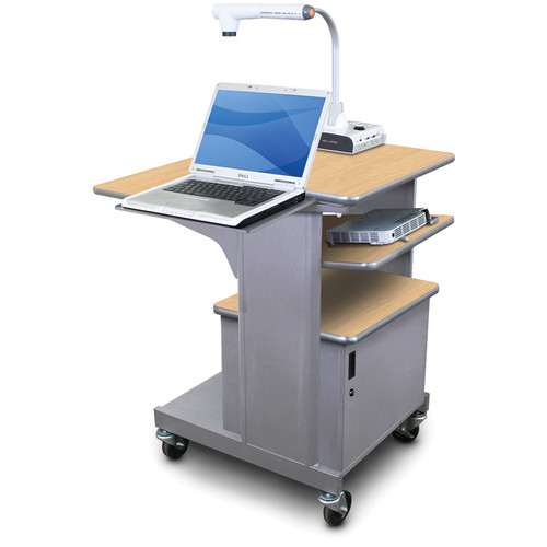 Marvel Vizion Benchmark Mobile Presentation Cart with Steel Door, Laptop Shelf, and Tilting Shelf (Kensington Maple Laminate)
