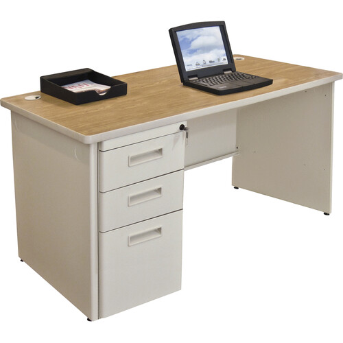 Marvel Pronto Single Full Pedestal Desk (48 x 30", Oak Laminate & Putty)
