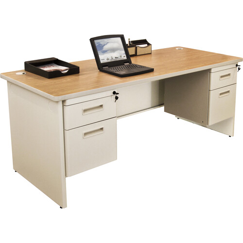 Marvel Pronto Double Pedestal Desk (66 x 30", Oak Laminate & Putty)