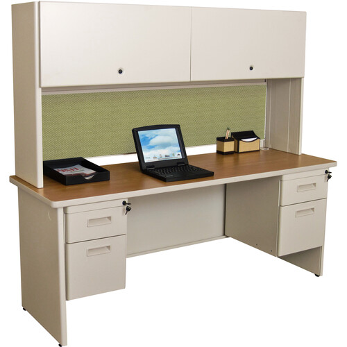 Marvel Pronto Double File Desk Credenza with Flipper Door Cabinet (72 x 24", Putty, Peridot)