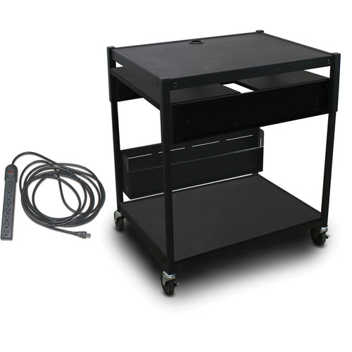 Marvel Spartan Series MVBAEE2432-02E Adjustable Media Projector Cart with 2 Pull-Out Side Shelves & UL Listed 8-Outlet Electrical Unit (Black)