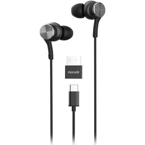 Maxell Fusion X USB-C Wired Earbuds with Microphone (Black)