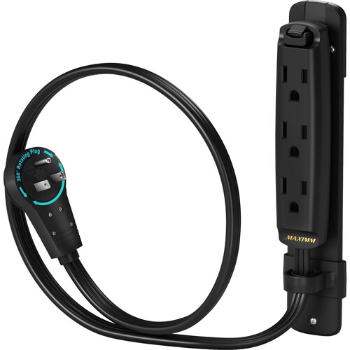 Maximm Cable 3-Outlet Power Extension Cord with 360° Rotating Flat Plug (Black, 1')