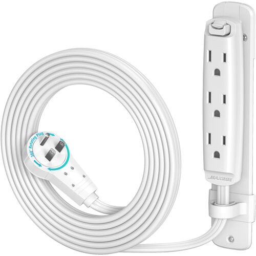 Maximm Cable 3-Outlet Power Extension Cord with 360° Rotating Flat Plug (White, 6')