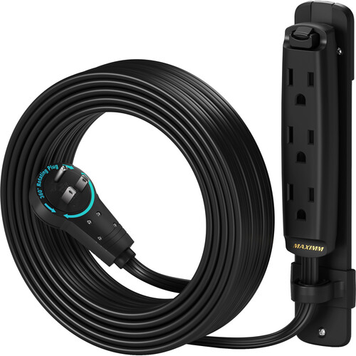Maximm Cable 3-Outlet Power Extension Cord with 360° Rotating Flat Plug (Black, 15')