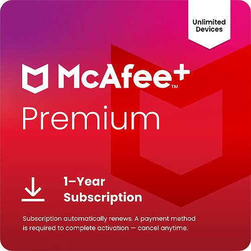McAfee + Premium Individual 2026 (Unlimited Devices, 1-Year Subscription, Download)