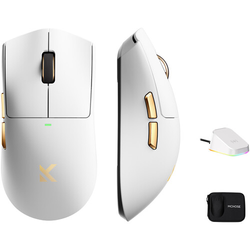 MCHOSE K7 Ultra Wireless Mouse (White with Gold Buttons)