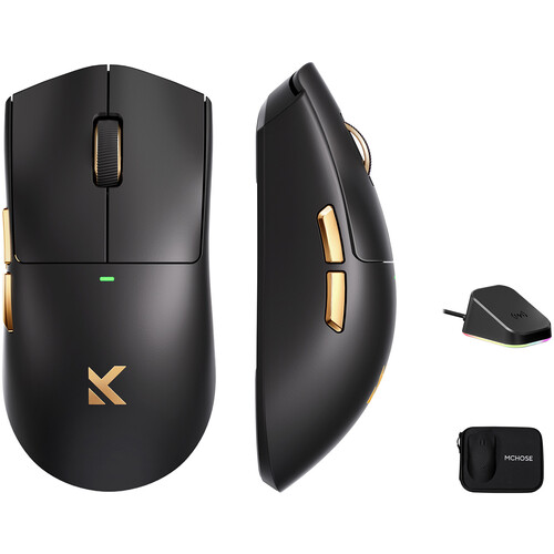 MCHOSE K7 Ultra Wireless Mouse (Black with Gold Buttons)