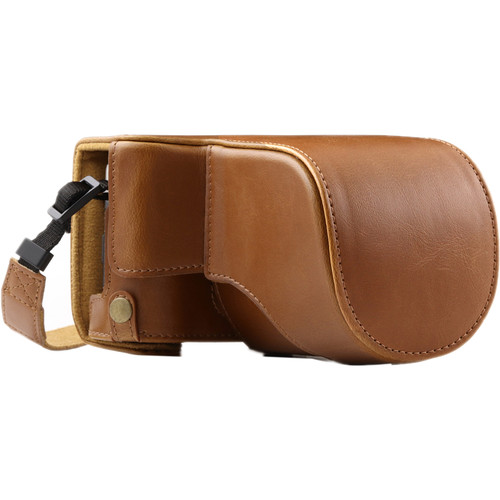 MegaGear Ever Ready PU Leather Case and Strap for Fujifilm X-A10 (Light Brown)