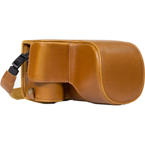 MegaGear MG1016 Ever Ready Leather Case with Bottom Opening for Sony a6500 ILCE-6500 with 16-70mm (Light Brown)