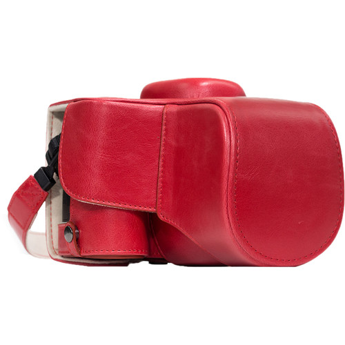MegaGear Ever Ready PU Leather Case and Strap for Nikon D3400 with 18-55mm Lens (Red)
