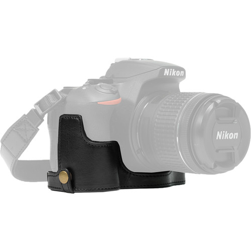 MegaGear Ever Ready PU Leather Half Case and Strap for Nikon D5600, D5500 (Black)