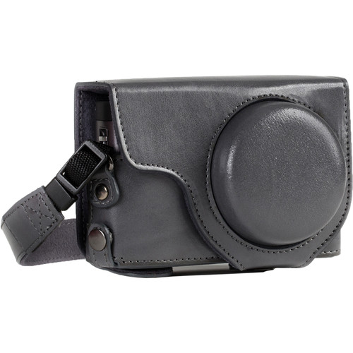 MegaGear Ever Ready Leather Camera Case and Strap for Panasonic LUMIX DC-ZS70 or DC-TZ90 (Gray)